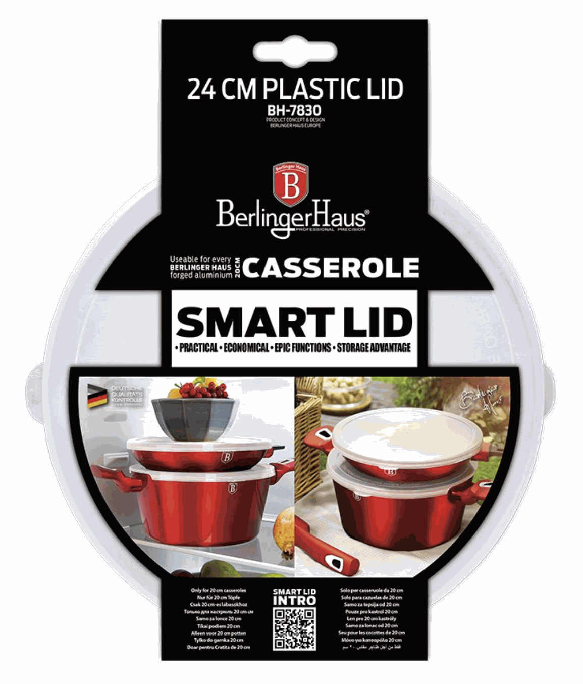 Berlinger Haus Smart Plastic Lid For Casserole 20cm 24cm 28cm - 24.0 cm